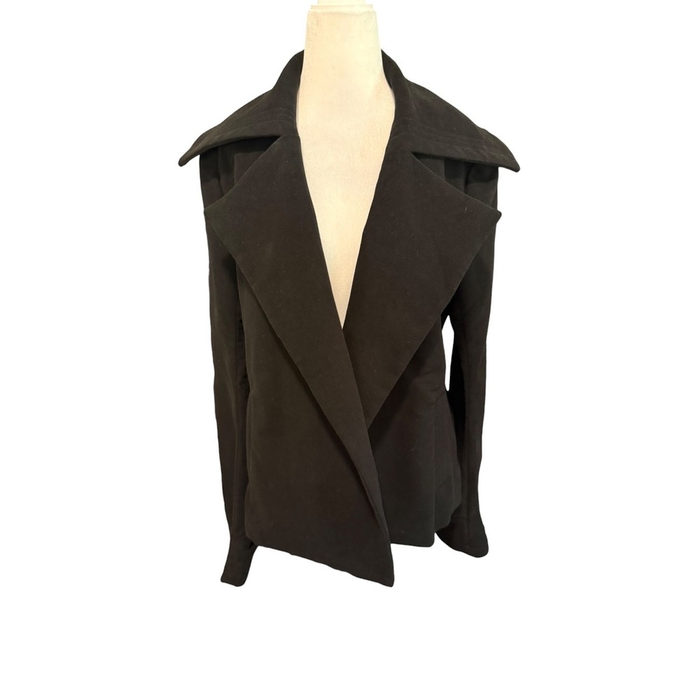 AG Adriano Goldschmied Womens Black Open Front Jacket Oversized Collar Small